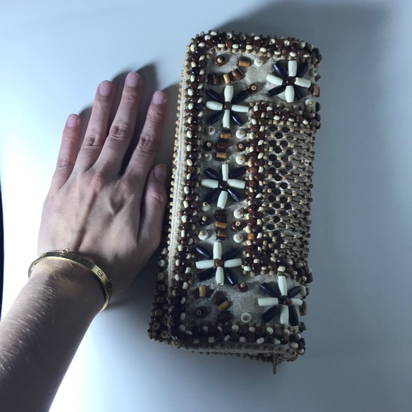 Vintage Moyna Wooden Beaded Boho Clutch Unique - Picture 8 of 8